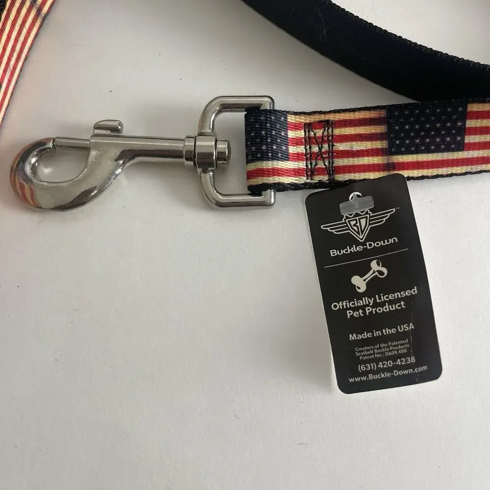 Buckle Down Long Dog‎ Leash - US Flag Theme - Made in USA- 1” Wide, 64” Long